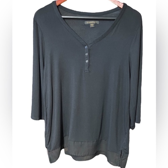 Donna Karan Classic Lounge Tee In Black Relaxed Style 3/4 Sleeves Size Small - Picture 4 of 16
